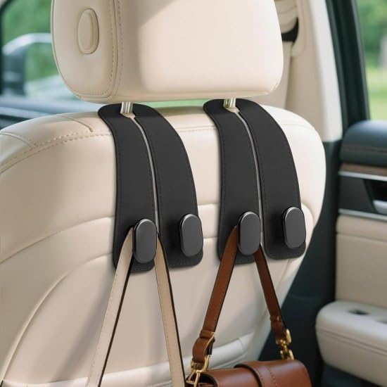 4 PCS Premium Car Seat Headrest Hooks for Bags – Luxury Leather Backseat Hanger Holder for Purse, Grocery Bags & Handbags | Heavy Duty Universal-image-49