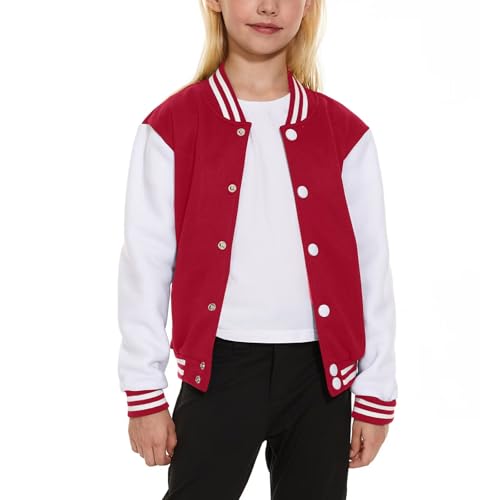 Image of ACEFAST INC Kids Baseball Jacket School Varsity Uniform Casual Sweatshirt Girls Sweater Jacket Baseball Solid Color