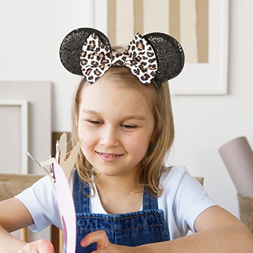 Image of FANYITY Mouse Ears, Sequin Leopard Mouse Ears Headband for Boys Girls Women(baowen)