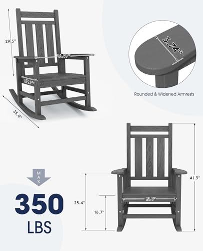 Image of KINGYES Oversized Outdoor Rocking Chair Set of 4, HDPE Patio Rockers, Gray