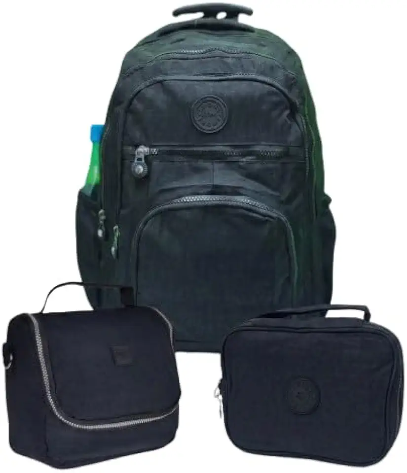 Kit Mochila De Rodinhas Juvenil Escolar Feminina Masculina 3 Peças