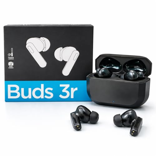Image of Buds 3r Wireless Bluetooth Earbuds, True Wireless Stereo Earphones with Charging Case, Touch Control, Deep Bass Sound, Built-in Mic, Fast Pairing, Black