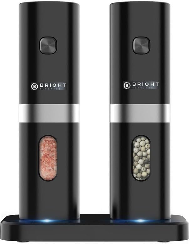 Bright Elegance BE-2220 2'li Standlı Pilli LED Işıklı Otomatik Tuz ve Karabiber Öğütücü Değirmeni