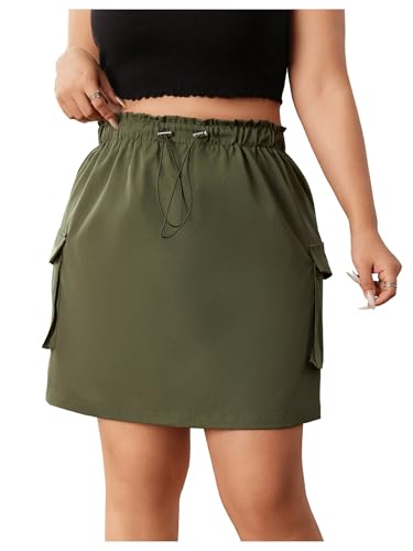 OYOANGLE Women's Plus Size Drawstring Elastic Waist Cargo Skirt Flap Pocket Skirts Streetwear