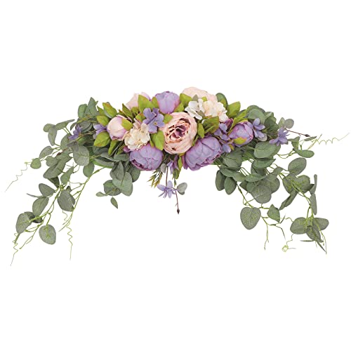 Homodeco Guirnalda de Flores de Peonía Artificial de 31 Pulgadas para Puerta Delantera, Peonía Hecha a Mano para Boda, Hogar, Fiesta, Decoración de Pared (Morado) Cover