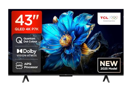 TCL 43P7K 43” QLED 4K HDR TV, Google TV, Smart TV(Dolby Vision & Atmos, Game Master, Motion clarity)
