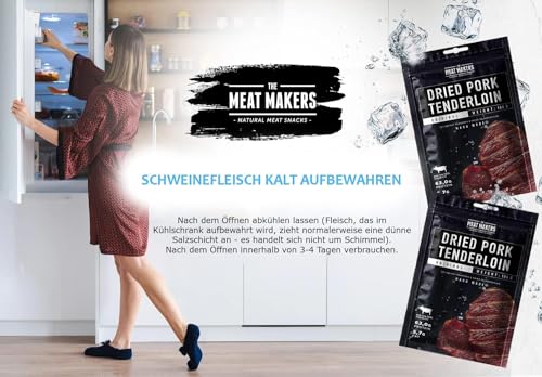 THE MEAT MAKERS - Dried Pork Tenderloin Pork Jerky 500g (5x100g) - Trockenfleisch Für Menschen, Trocken Fleisch Schweinefleisch Schweine Jerky Snack. Hervorragende Alternative zum Beef Jerky Snack.