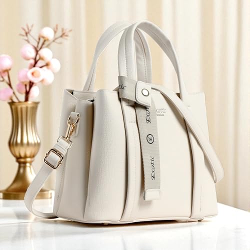 Image of EXOTIC Premium Ivory Chic Edition Urban Luxe Hand & Sling Bag for Women | Stylish PU Leather Tote with Spacious Compartments & Detachable Strap