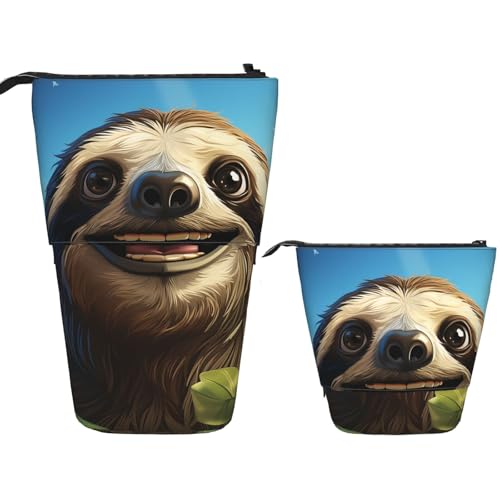 FZQVSLCM 伸縮ペンシルケース 漫画 面白い ナマケモノ スタンディング ペンホルダー ポップアップ ペンシルポーチ かわいい スタンドアップ コスメ バッグ トラベル メイクバッグ ポータブル トイレタリー バッグ レディース メンズ オフィス用品