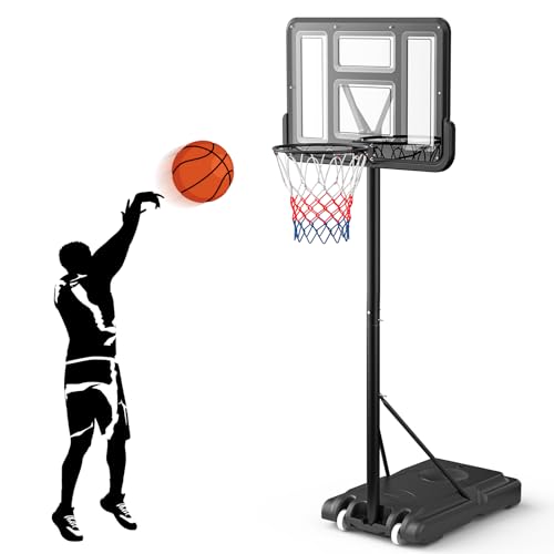 Lischwert Basketballkorb Outdoor, Verstellbare Korbh&ouml;he von 135 bis 305 cm, Basketballst&auml;nder mit 110x75cm R&uuml;ckwand, f&uuml;r Kinder Jugendliche Erwachsene im Hinterhof/Auffahrt/Innenbereich