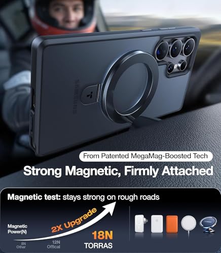 Image of DIZORO Polycarbonate Magnetic Ostand Ring Basic Case Fit For Samsung Galaxy S24 Ultra Case Compatible With Magsafe & Wireless Charging,Military Grade Drop Tested,Translucent Hard Back Soft Edge(Black)