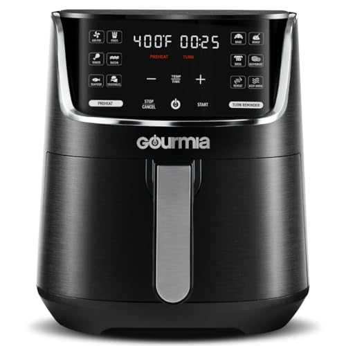 Gourmiia 4Qt Digital Air Fryer, 1300W Touchscreen with 12 Presets, FryForce 360° Technology, Easy-Clean Dishwasher-Safe Basket, Preheat & Turn Reminders, Compact and Powerful