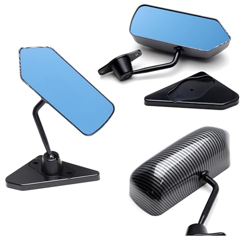 iJDMTOY Pair Universal F1 Style Side Mirrors w/Blue Glass Compatible With Acura Honda Mazda Subaru Toyota Nissan Scion, etc (Brackets Included w/Twill Weave Carbon Fiber Look Finish)