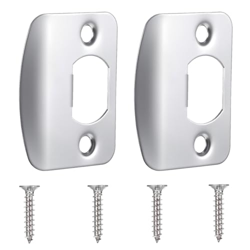 DOPENSPI 2PCS Universal Door Strike Plate with Screws, 2-1/4 Inch x 1-7/16 Inch Round Corner Strike Plates for Interior Doors Door Latch Plate