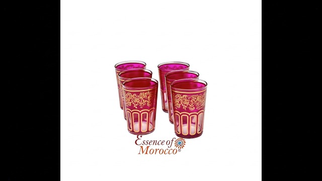 Moroccan Tea Glasses with a Beautiful Classical Moroccan Design Painted and Decorated by Hand Pack of 6 (Rose Pink)