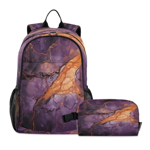 Sac à dos marbre violet garçon pour ranger les cahiers et garder le repas frais