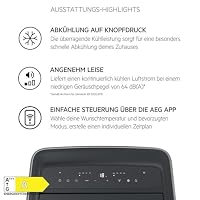 AEG Comfort 6000 mobiles Klimagerät AXP40U340CW – 14.000 BTU Klimaanlage, Energieeffizienzklasse A, leiser Betrieb 64 dB, Entfeuchtungs‑ & Ventilatormodus, WiFi App‑Steuerung, R290, Weiß – Ansicht 2