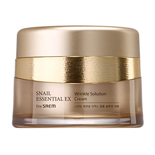 [the SAEM] Snail Essential EX Wrinkle Solution Cream 1.69 fl.oz (50ml) - Contains 50% Snail Extract & Ceramide & Hyaluronic Acid, Skin Repairing and Firming Cream