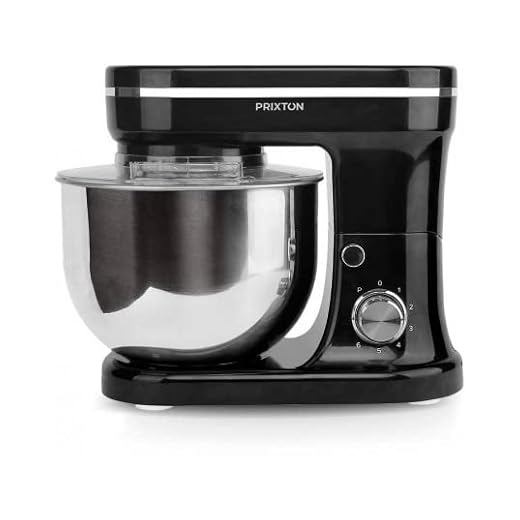 PRIXTON KR200 - Batidora Amasadora Reposteria Potencia 1200 W 6 Velocidades Bol Acero Inoxidable 5 litros 3 accesorios Tapa Transparente - Negro