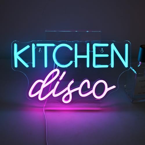 Image of JURONG Kitchen Disco Neon Signs for Wall Decor, Dimmable LED Neon Light USB Powered Light Up Signs for Home, Canteen, Restaurant, Cooking Room Party, Kitchen Decor Gift