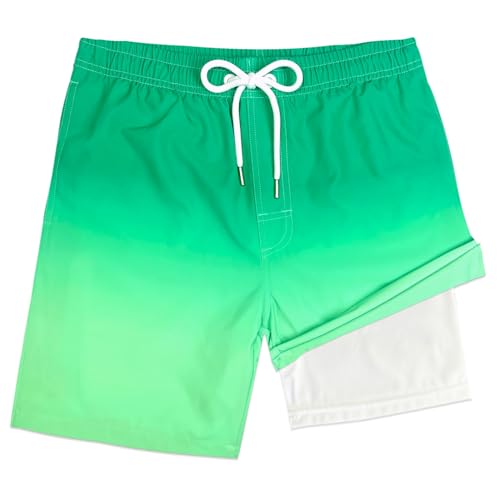 Image of Boys Swim Trunks with Boxer Brief Liner Compression Anti Chafe Swimming Shorts Stretchy UPF Quick Dry Swimsuit