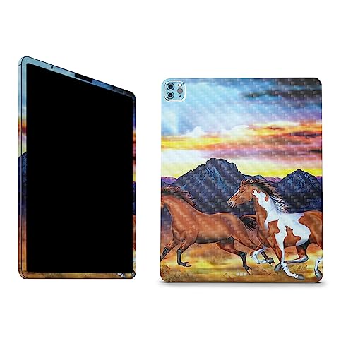 Image of MightySkins Carbon Fiber Skin Compatible with Apple iPad Pro 12.9 inch M2 6th Gen (2022) Full Wrap Kit - Wild Horses | Protective, Durable Textured Carbon Fiber Finish | Easy to Apply | Made in The USA
