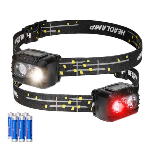 KunHe LED Red/White Headlamp Bright White Light and 625nm Red Light Powerful Lightweight for Adults Night Vision Camping Hiking Running Fishing and Outdoor Activities 2-Pack