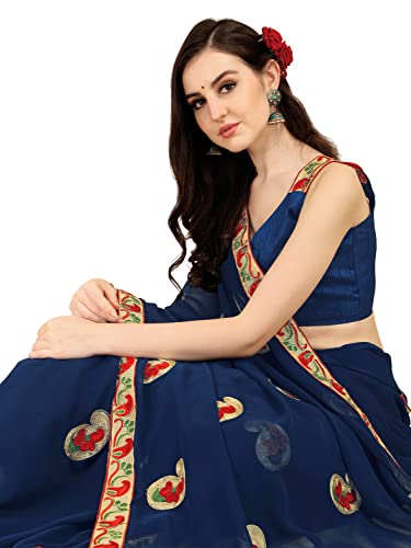 Image of EthnicJunction Women's Embroidered work Georgette Saree With Unstitched Blouse Piece