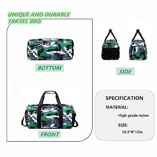 Lmwzh Travel Duffle Gym Sports Bag Dance Weekender Overnight Cheer Suitable For Kids Teen And Adults With Shoe Compartment Wet Pocket (Green)3