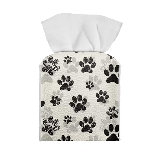 Sellikakes Dog Paw Print Tissue Box Holder Waterproof Napkin Tissues Organizer Leather Xmas Home Decorative Cover Fit Standard Tissue Box for Tabletop Vanity Countertop Night Stand(5.1 * 5.1 * 5.5'')