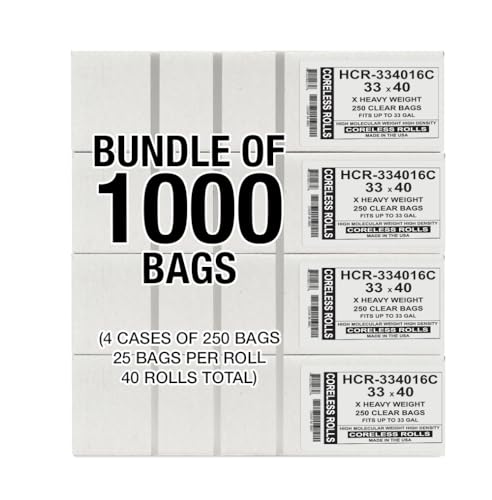 Image of Aluf Plastics High Density Trash Bags, 33 Gallon, 1000 Count, 16 Micron (eq), 33 inch x 40 inch, Clear, for Bathroom, Office, Industrial, Commercial, Janitorial, Municipal, Recycling