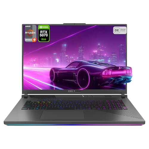 ASUS ROG Strix G18 Gaming Laptop, AMD Ryzen 9-8940HX, 64 GB DDR5 RAM, 2 TB PCIe SSD, 18' WUXGA (1920x1200) Display, Nvidia GeForce RTX 5070 Graphics, RGB QWERTZ Tastatur, Windows 11 Home, Grau