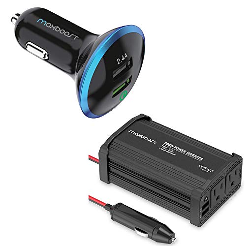 Maxboost 300W Car Power Inverter and 30W Quick Charge 2.0 Car Charger for Smartphone