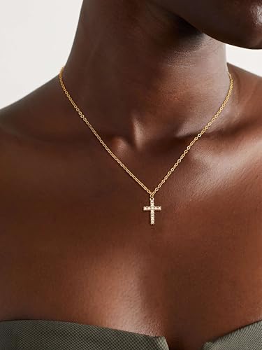 Cross Necklace for Women - Dainty Necklaces Trendy Small 14K Gold Plated Hypoallergenic Infinity Crown Cross Cubic Zirconia Pendant Box Rope Chain Necklace for Women Non Tarnish Jewelry Gift