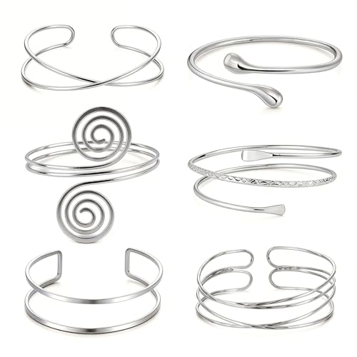 Tutukyle 6 Stück Oberarmreif Silber Set Damen Minimalistisches Design Einstellbar Armreif Oberarm Offenes Handgelenk Spiralarmband Für Hochzeiten Und Partys Zarter Geschenk für Mädchen