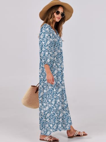 Image of ANRABESS Womens Boho Floral 3 /4 Puff Sleeve Maxi Dress