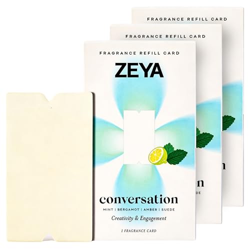 ZEYA - Conversation Fragrance Card Refills - for Portable Diffuser Mint Bergamot Amber Suede Scent for Home Office & Car - 3 Pack