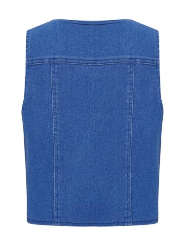 FEESHOW Girls Kids V-neck Denim Vest Sleeveless Button-down Jacket Waistcoat Outerwear Casual Daily Wear For 6-16 Years3