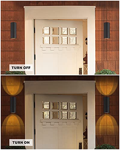 Image of Ken & Ricky Cylinder Outdoor Wall Sconce Lights,Up and Down,Black,2 Pack | Aluminum Waterproof Outdoor Wall light,No Glare,Exterior Lighting Fixtures,E26 Base,For Porch House Garage Front Door Patio