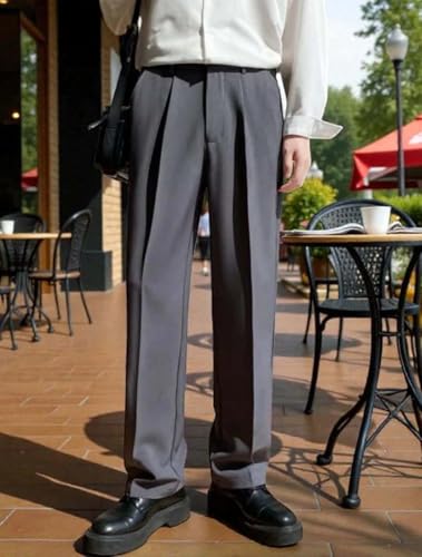 Image of KOTTY Men's Wide Leg Casual Style Korean Trousers with Relaxed Fit Tailoring Modern Structured Design for Professional Wear