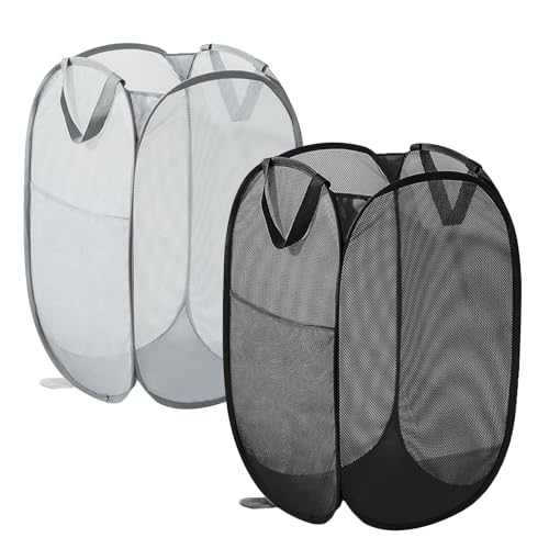 2 Stück Wäschekorb Faltbar,75L Wäschesammler Klappbar mit Griffen,Laundry Basket Tragbar für Bad Camping Reisen,Schwarze und Graue Farben (Schwarz 1+ Grau 1)
