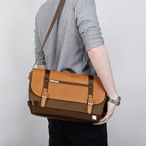 Moshi Carta Messenger Bag For 13" Laptop, Ultra-Lightweight & Durable, Polyester, Nylon, And Vegan Leather, Weather-Resistant, Rfid Shield Pocket, Herringbone Black #TOP4