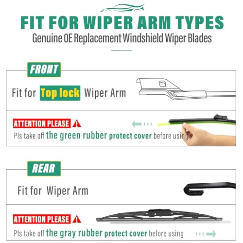 Image of 24 inch 21 inch 13 inch Windshield Wiper Blades Replacement for Chevy Chevrolet Traverse 2009 2010 2011 Premium All Weather Front Rear Wipers Set - OEM Quality (Pack of 3)