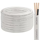 12/2 NMD90 Electrical Wire 100FT, 12 AWG Solid Copper Building Cable for Kitchen Outlets, Air Conditioners, and 20A Residential Circuits, 14 AWG Ground, White PVC Jacket