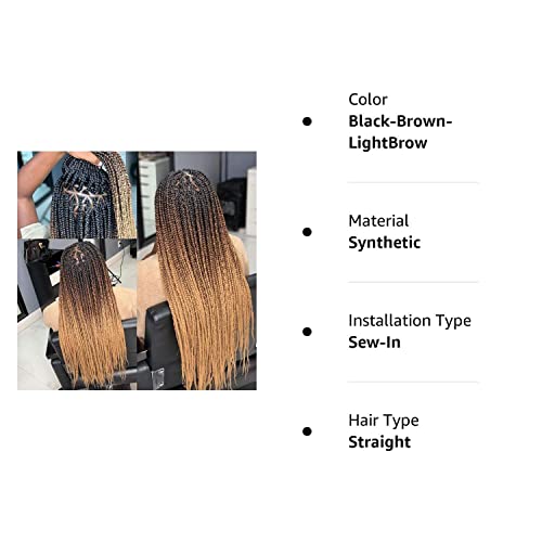 Ombre Box Braids Crochet Hair Medium Box Braid Pre-Looped 22Strands Three Tones Heat Resistant Fiber Hair (24 Inch,Black-Darkbrown-Light Brown) #TOP7
