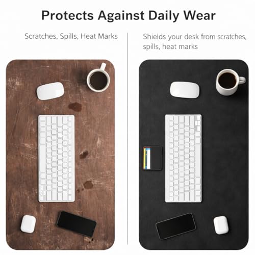 Image of Black PU Leather Desk Mat 100x45cm, Premium Large Desk Pad, Waterproof & Oil-Resistant Surface, Non-Slip Extended Mouse Pad, Durable Desk Protector for Office, Home & Gaming Setup