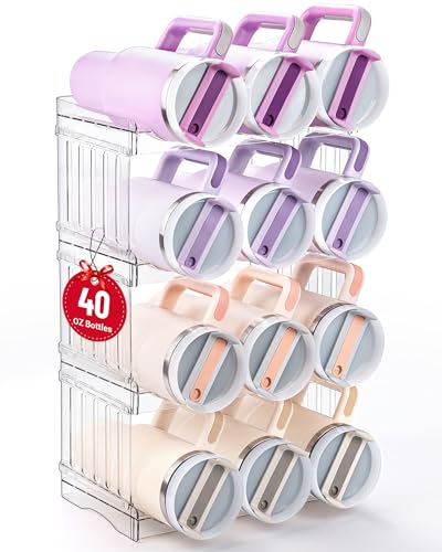 Gracenal Large Tumbler Organizer for Stanley Cup 40 oz, Patented Kitchen Pantry Organizers and Storage for Stanley Cup Accessories, Stackable Water Bottle Organizer Holder Gifts 4Pack Large-12-bottle