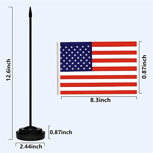 Usa Flags American Desk Flag Set Small Mini Us Table Office Flag With 13" Black Pole, Black Base And Spear Top,Miniature American Deluxe Desktop Flag, Home Decoration, Office Decoration, Festival Celebrations(12 Pack ) #TOP3