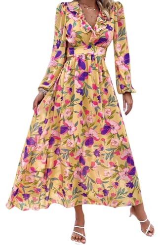 Image of Sister Amy Women's Boho Floral Print Square Neck Beach Party Flowy Ruffle Midi Dress