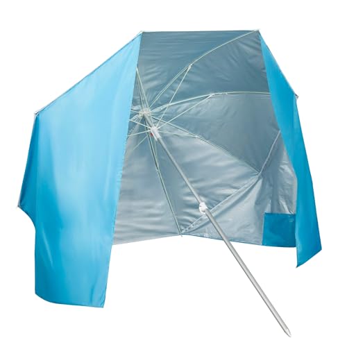 AKTIVE Sombrilla playa y paravientos 200 cm, 8 varillas de fibra de vidrio, Diseño 2 en 1, Mástil aluminio, Protección UV50 con revestimiento plateado, Funda de transporte incluida, Sombrillas (62437)
